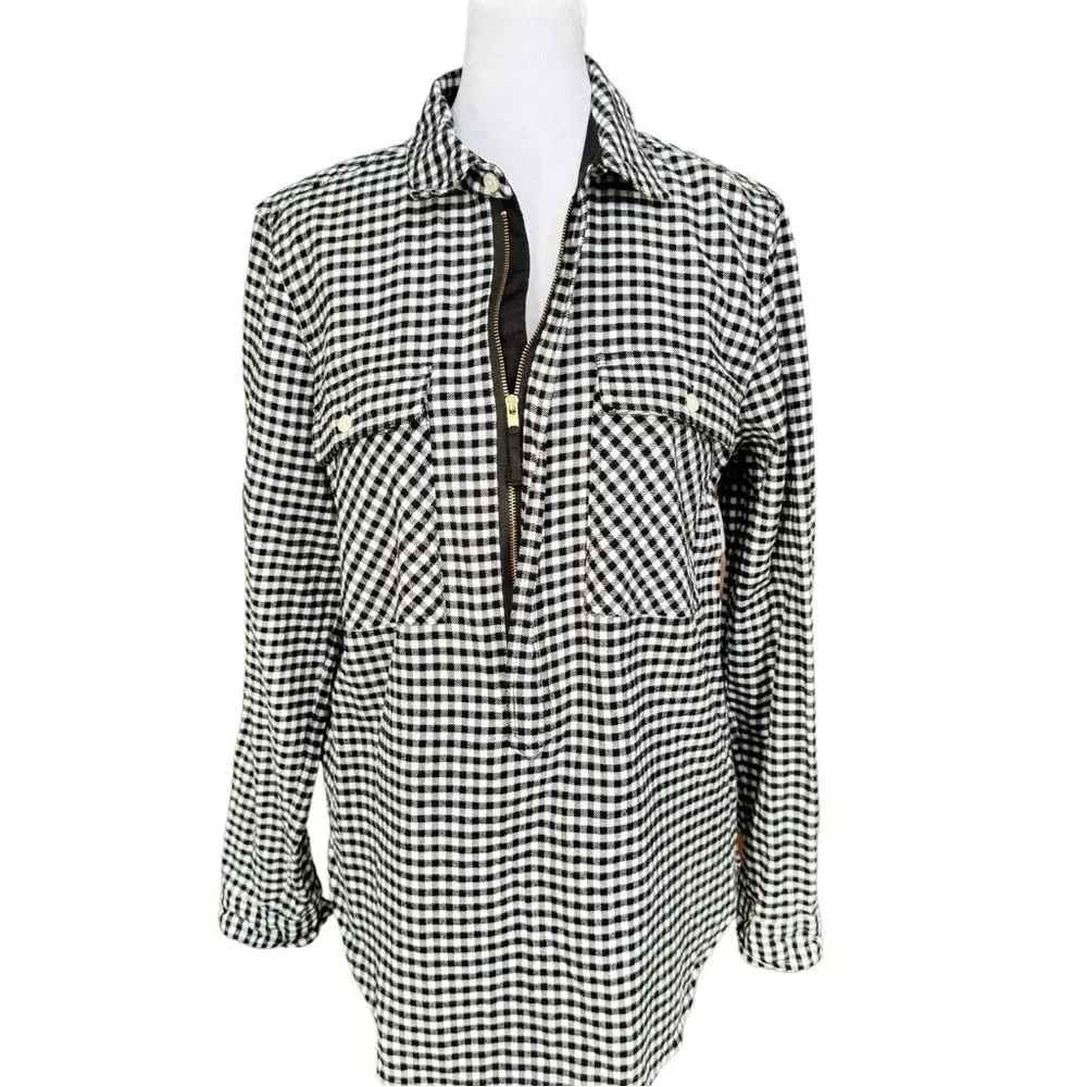 J. Crew Mercantile Long Sleeve Gingham Half Zip Double Pocket Collared Shirt. XS - Picture 2 of 10